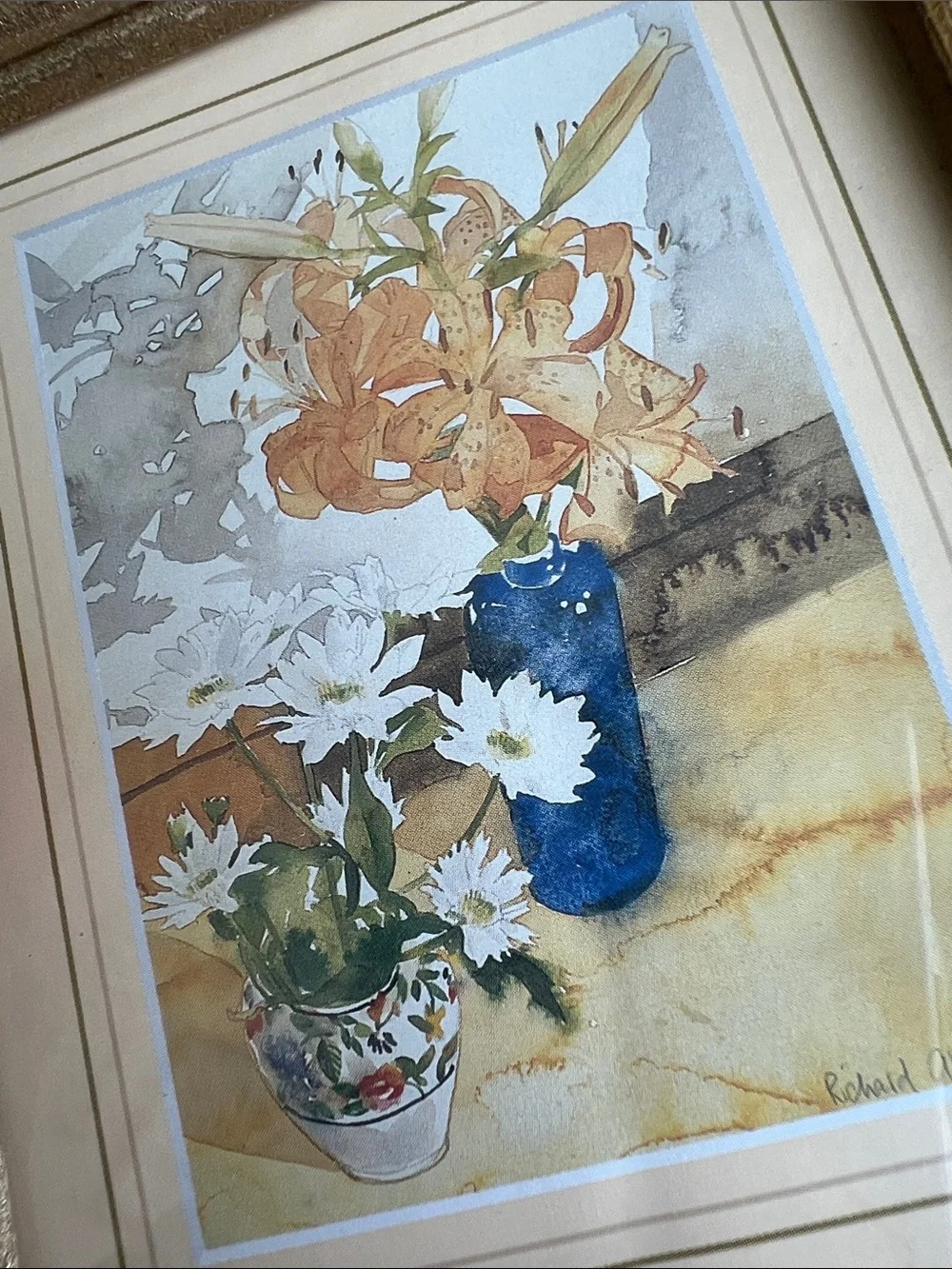 Vintage Framed Floral Art Print Tiger Lilies Richard Akerman Small Mini